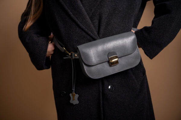 Natural Leather Saddle Bag Mini – Grey