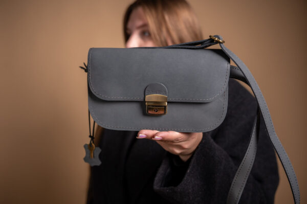 Natural Leather Saddle Bag Mini – Grey