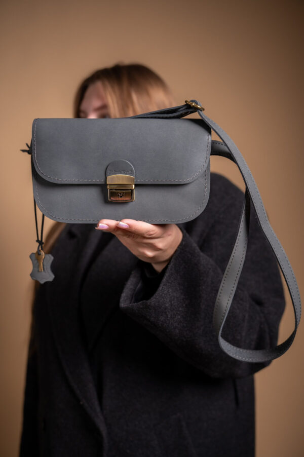 Natural Leather Saddle Bag Mini – Grey