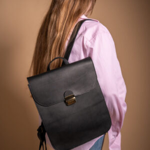 Natural Leather Saddle Backpack - Black