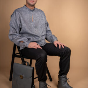Natural Leather Saddle Backpack – Grey