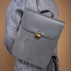Natural Leather Saddle Backpack – Grey