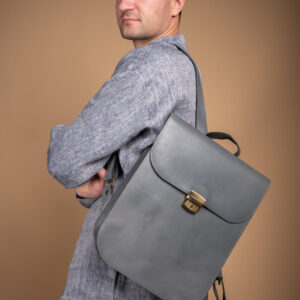 Natural Leather Saddle Backpack – Grey