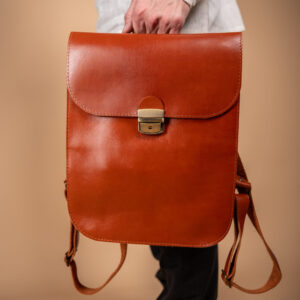 Natural Leather Saddle Backpack – Light Brown