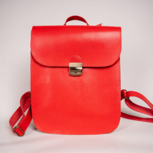 Natural Leather Saddle Backpack – Red