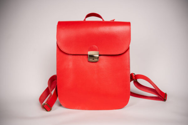 Natural Leather Saddle Backpack – Red