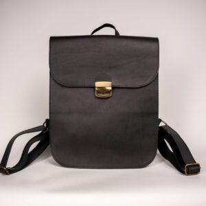 Natural Leather Saddle Backpack – Black