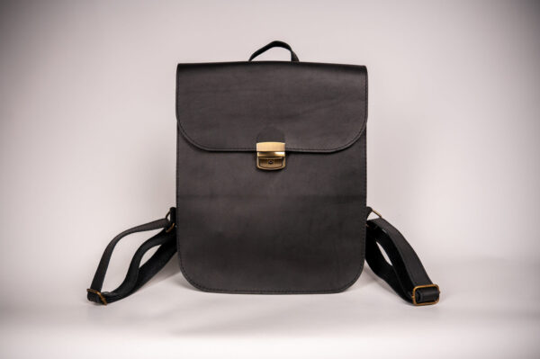Natural Leather Saddle Backpack – Black