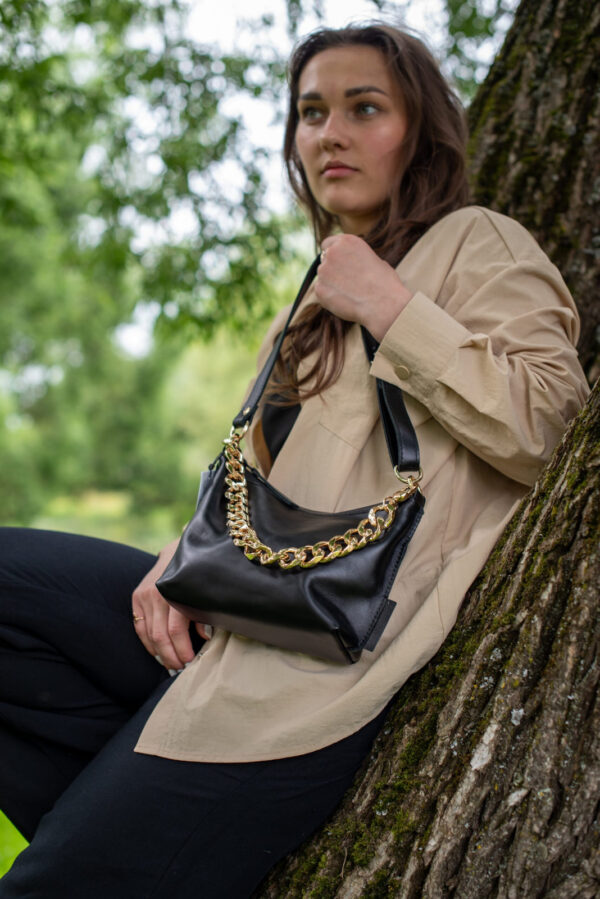 Black Leather Hobo Bag – Small