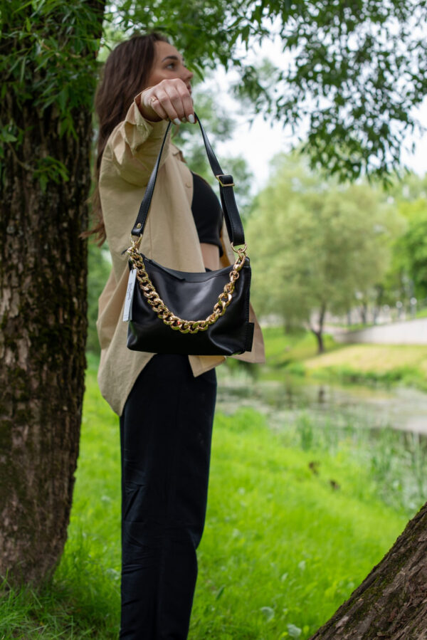 Black Leather Hobo Bag – Small