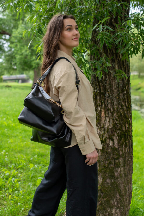 Black Leather Hobo Bag – Large
