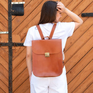 Natural Leather Saddle Backpack - Light Brown