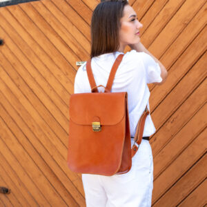 Natural Leather Saddle Backpack – Light Brown