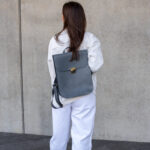 Natural Leather Saddle Backpack - Grey