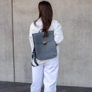 Natural Leather Saddle Backpack - Grey
