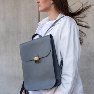 Natural Leather Saddle Backpack – Grey