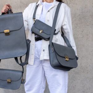 Natural Leather Saddle Bag Medium – Grey