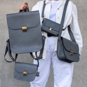 Natural Leather Saddle Backpack – Grey