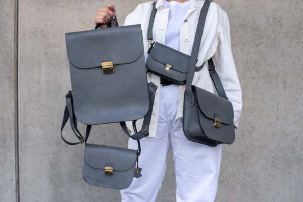 Natural Leather Saddle Backpack – Grey