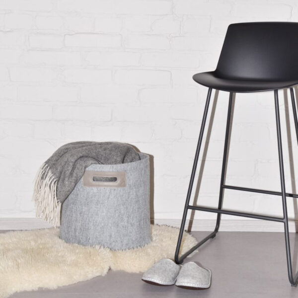 Felt Storage Basket with Leather Handles – Grey, 30 L