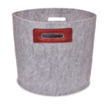 Felt Storage Basket with Leather Handles – Grey/Bordeaux, 30 L
