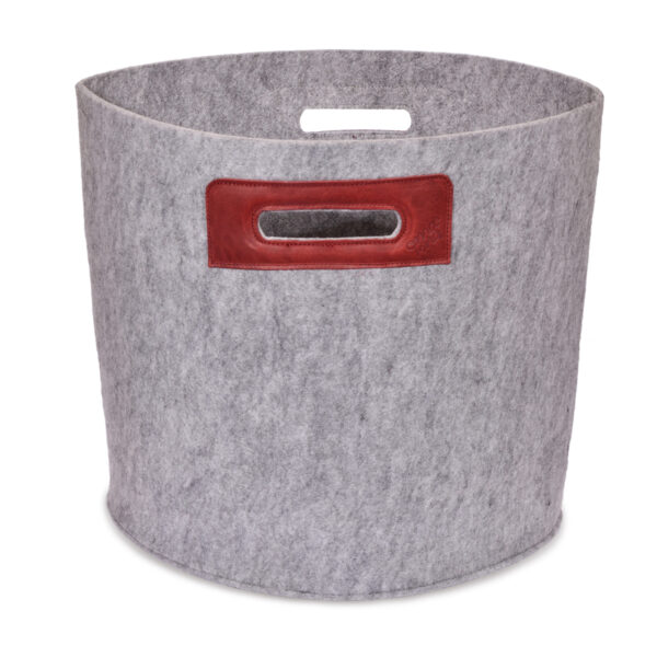 Felt Storage Basket with Leather Handles – Grey/Bordeaux, 30 L
