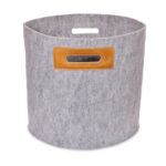 Felt Storage Basket with Leather Handles – Grey/Cognac, 30 L