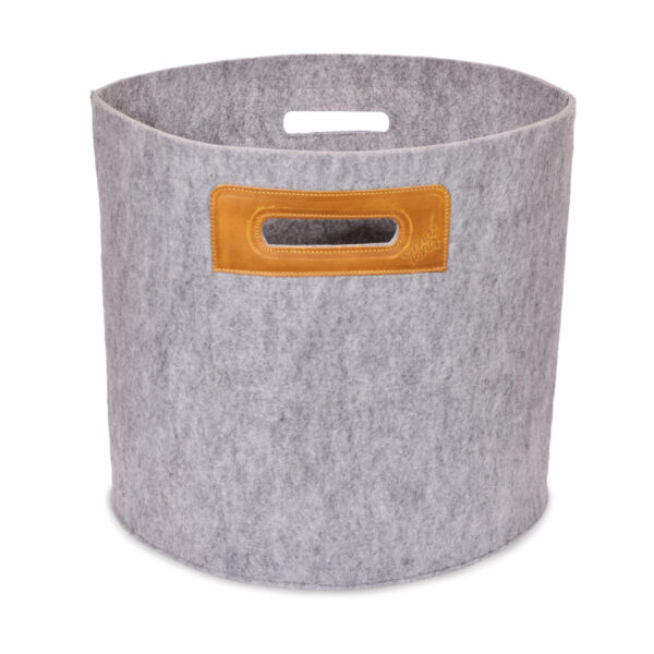 Felt Storage Basket with Leather Handles – Grey/Cognac, 30 L