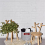 Wool Felt Storage Basket with Leather Handles – Grey/Bordeaux, 24 L