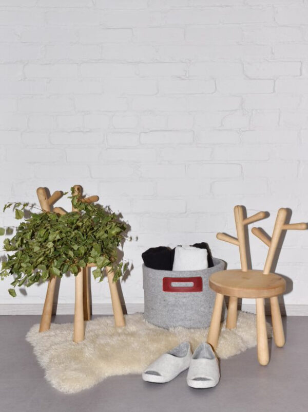 Wool Felt Storage Basket with Leather Handles – Grey/Bordeaux, 24 L