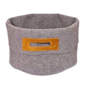 Wool Felt Storage Basket with Leather Handles – Grey/Cognac, 24 L