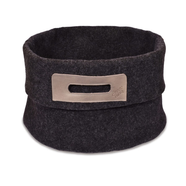 Wool Felt Storage Basket with Leather Handles – Dark Grey/Grey, 24 L