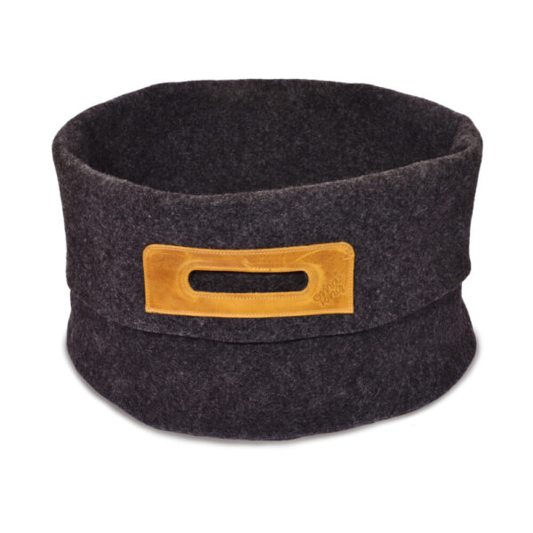 Wool Felt Storage Basket with Leather Handles – Dark Grey/Cognac, 24 L