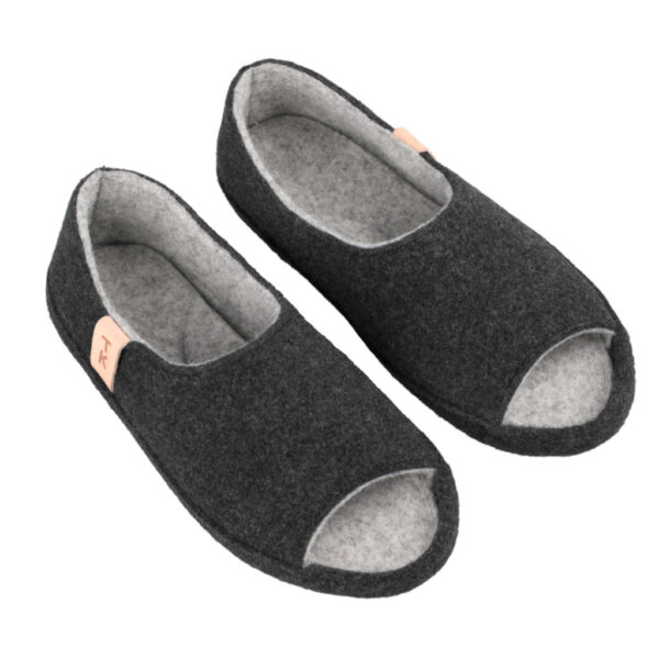 TOKU Bern Open-Toe Wool Slippers – Dark Grey