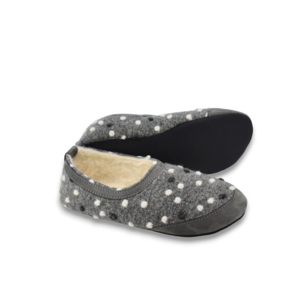 Poksa Barefoot Slippers with Lambswool – Grey Dots