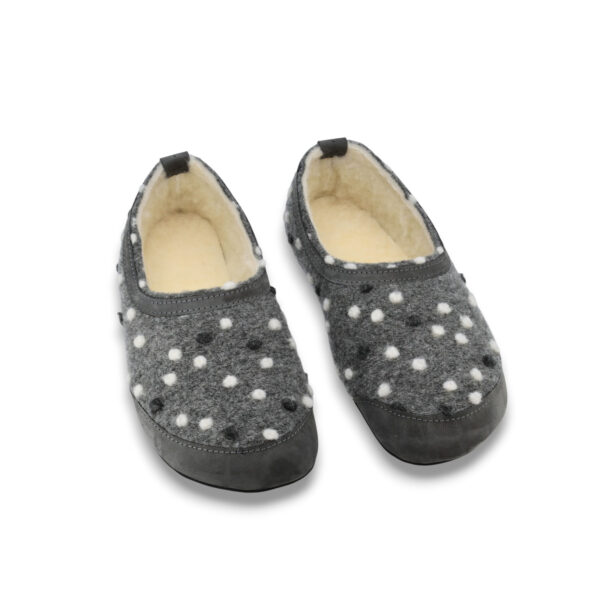Poksa Barefoot Slippers with Lambswool – Grey Dots