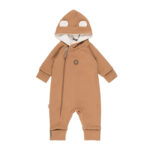 Bear-Ear Cotton-Lined Merino Wool Baby Overall – Brown