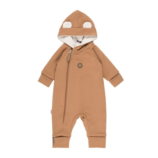 Bear-Ear Cotton-Lined Merino Wool Baby Overall – Brown