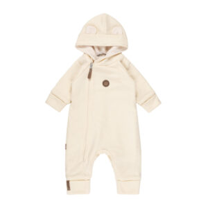 Bear-Ear Cotton-Lined Merino Wool Baby Overall – White