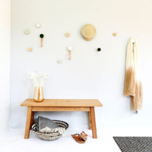 Beech Wood & Ceramic Wall Hook / Knob – White Sand