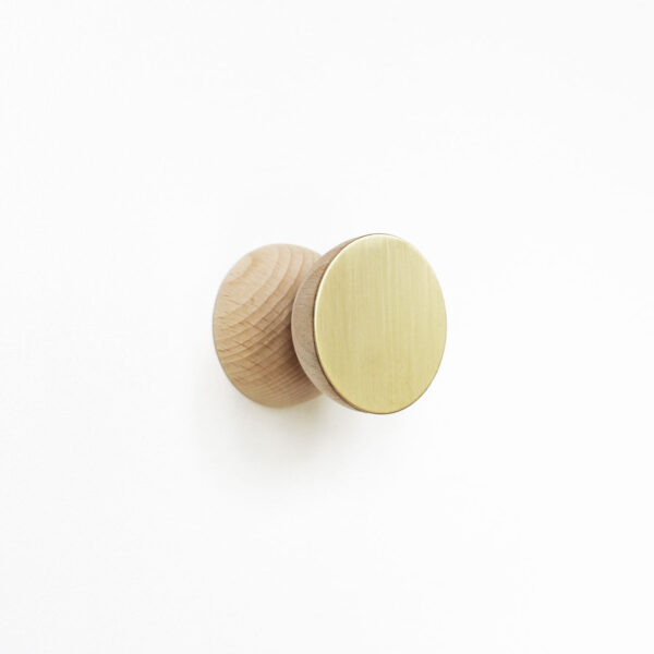 Beech Wood & Brass Wall Hook / Knob