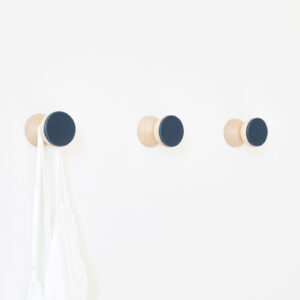 Beech Wood & Ceramic Wall Hook / Knob - Dark Blue
