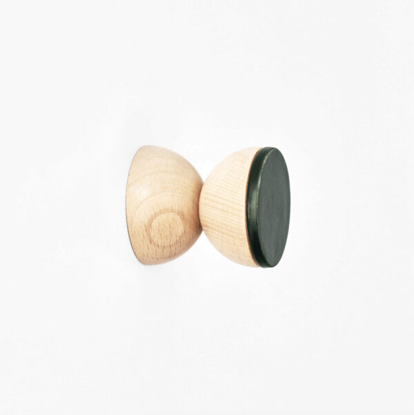 Beech Wood & Ceramic Wall Hook / Knob – Dark Green
