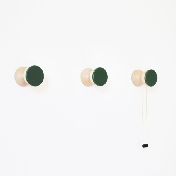 Beech Wood & Ceramic Wall Hook / Knob – Dark Green