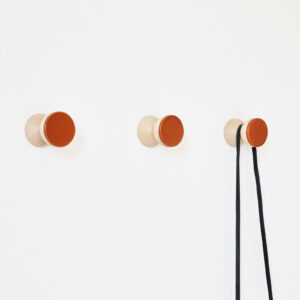 Beech Wood & Ceramic Wall Hook / Knob – Dark Terracotta Orange