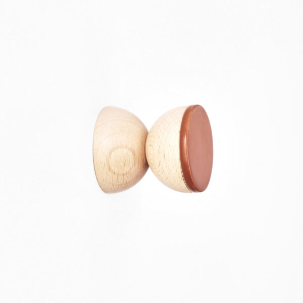 Beech Wood & Ceramic Wall Hook / Knob – Dark Terracotta Orange