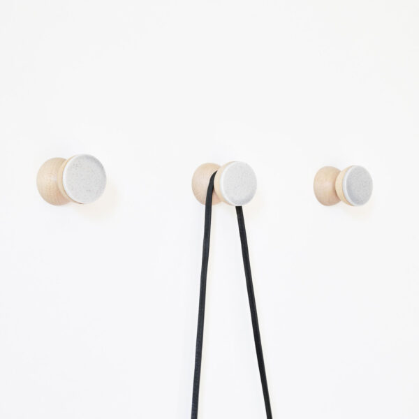 Beech Wood & Ceramic Wall Hook / Knob – Grey Sand