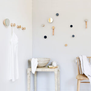 Beech Wood & Ceramic Wall Hook / Knob – Grey Sand