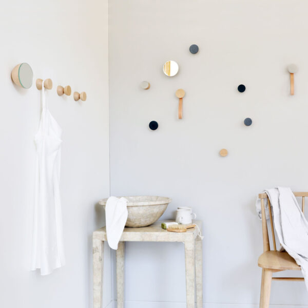 Beech Wood & Ceramic Wall Hook / Knob – Grey Sand