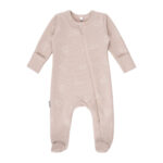Beige Cotton Baby Romper with Integrated Feet